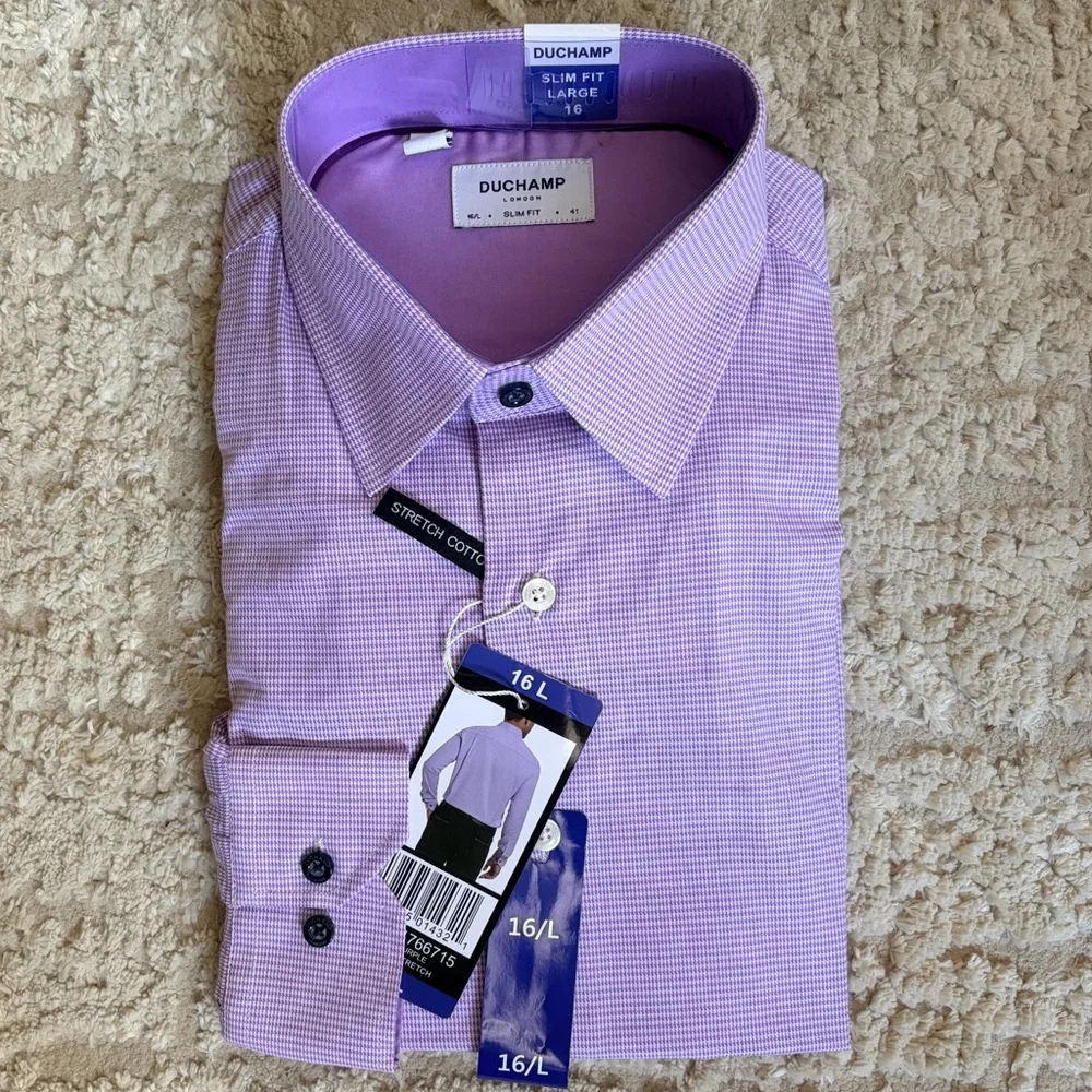 Duchamp London Slim Fit Lavender Men's Dress Shirt 16/L - Picture 1 of 8